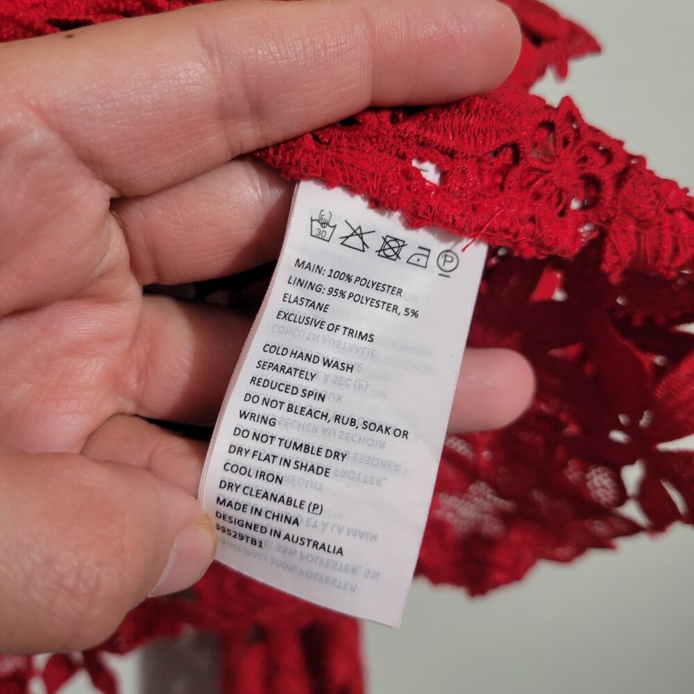 Bardot Red Lace Cold-Shoulder Ruffled Blouse - Picture 13 of 13
